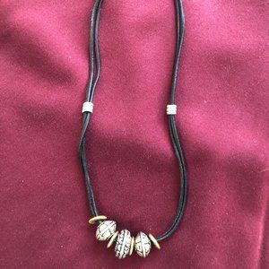 Silver Bead and Leather Necklace